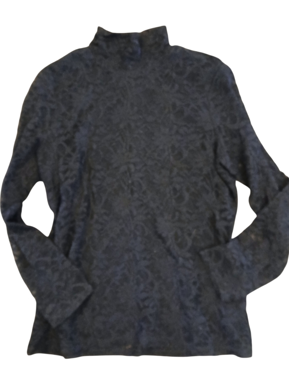 CHICOS T Neck Black Lace Pullover Stretch Top SZ 3